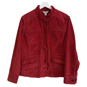 L. L. Bean Corduroy Field Jacket Size Large Petite Red Corduroy Pockets Chore